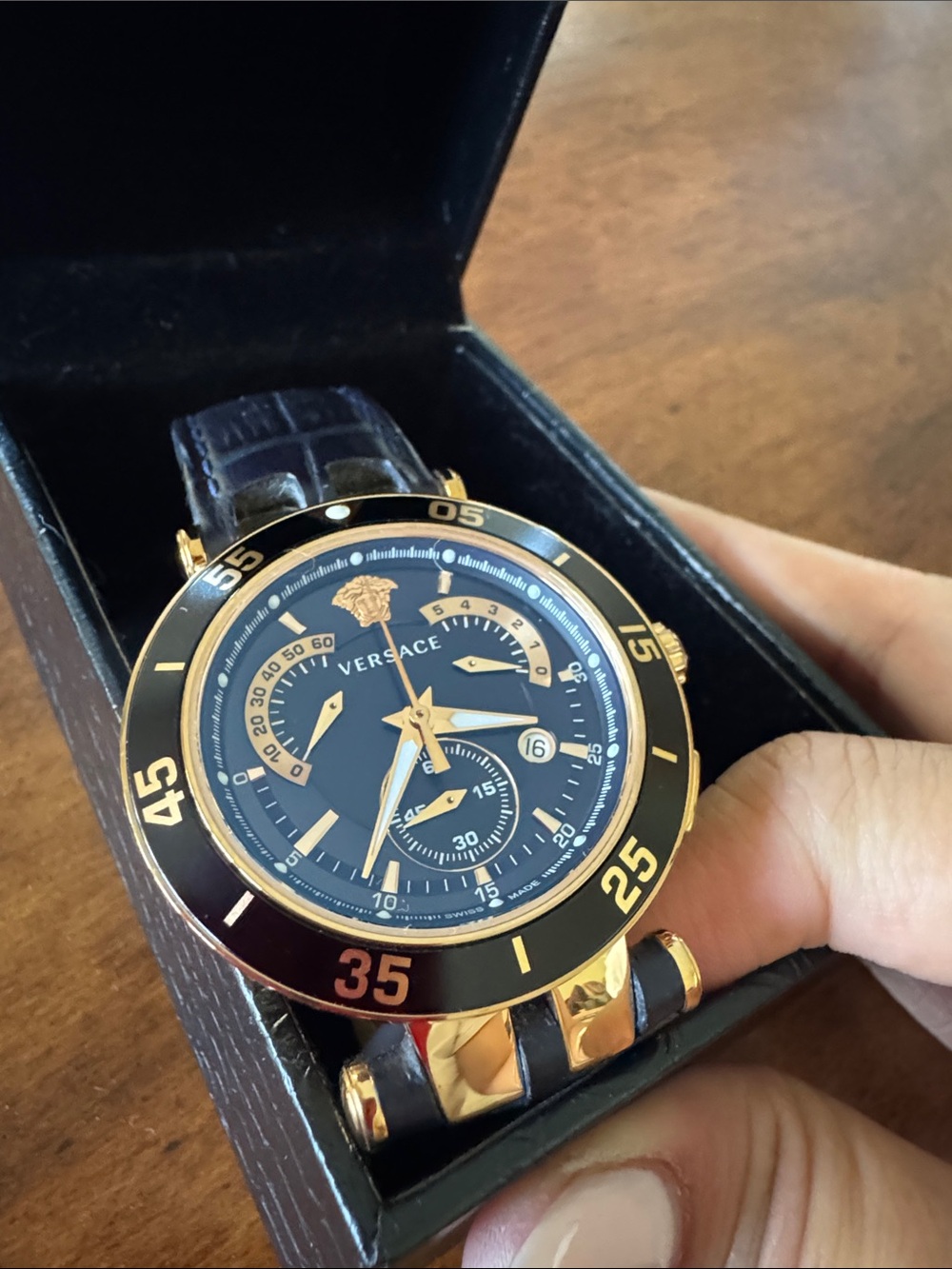 Versace V-Race Dual Time / Chronograph Watch with Medusa Emblem